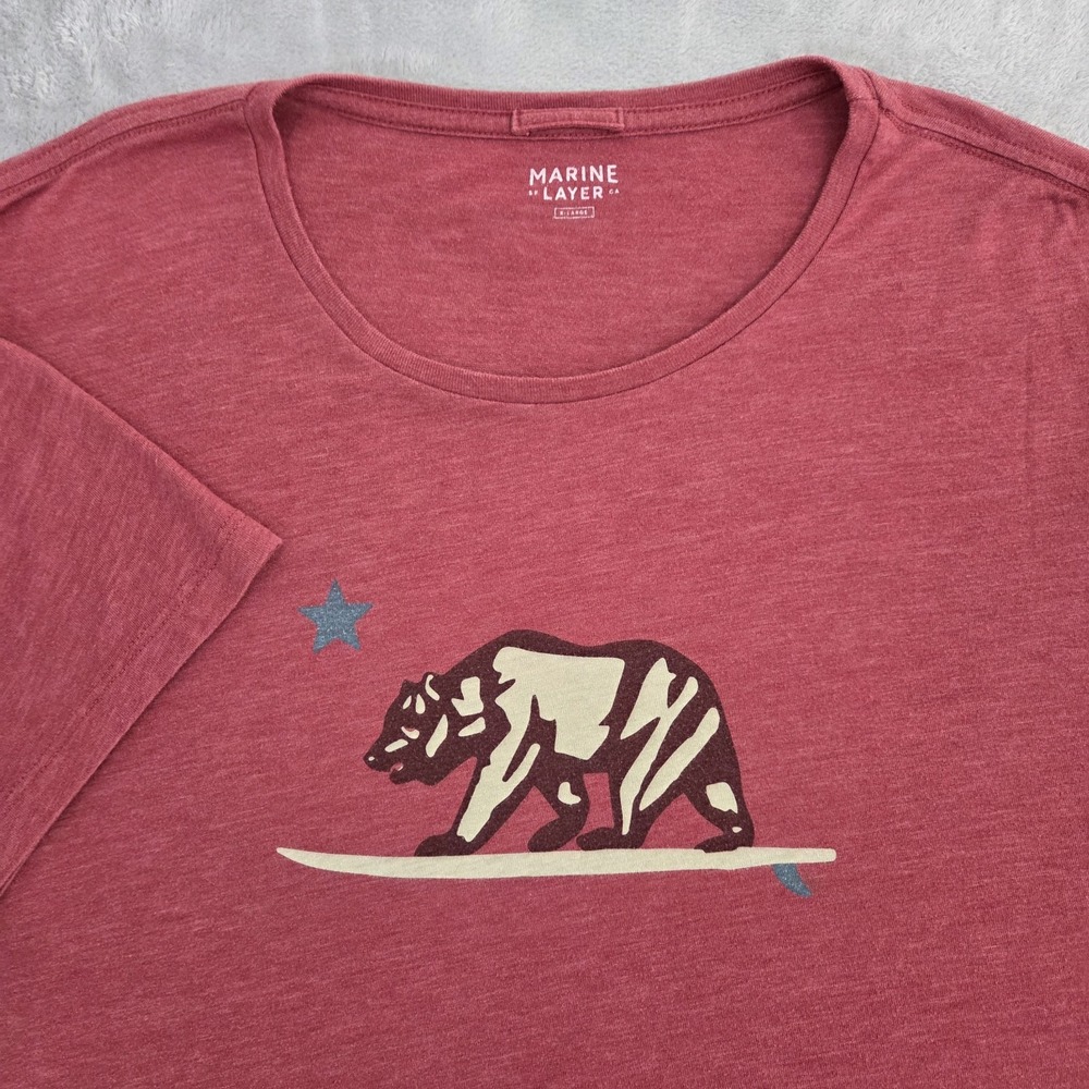 Marine Layer California Surfing Bear Tee Mens XL Heathered Red Made In USA